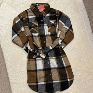 Girls Plaid Button-Up Shirt Dress Jacket